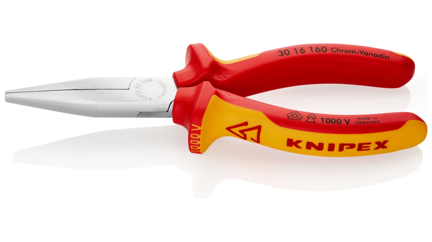 30 16 160 Knipex Flat Nose Pliers, 160 mm Overall, Flat, Straight Tip