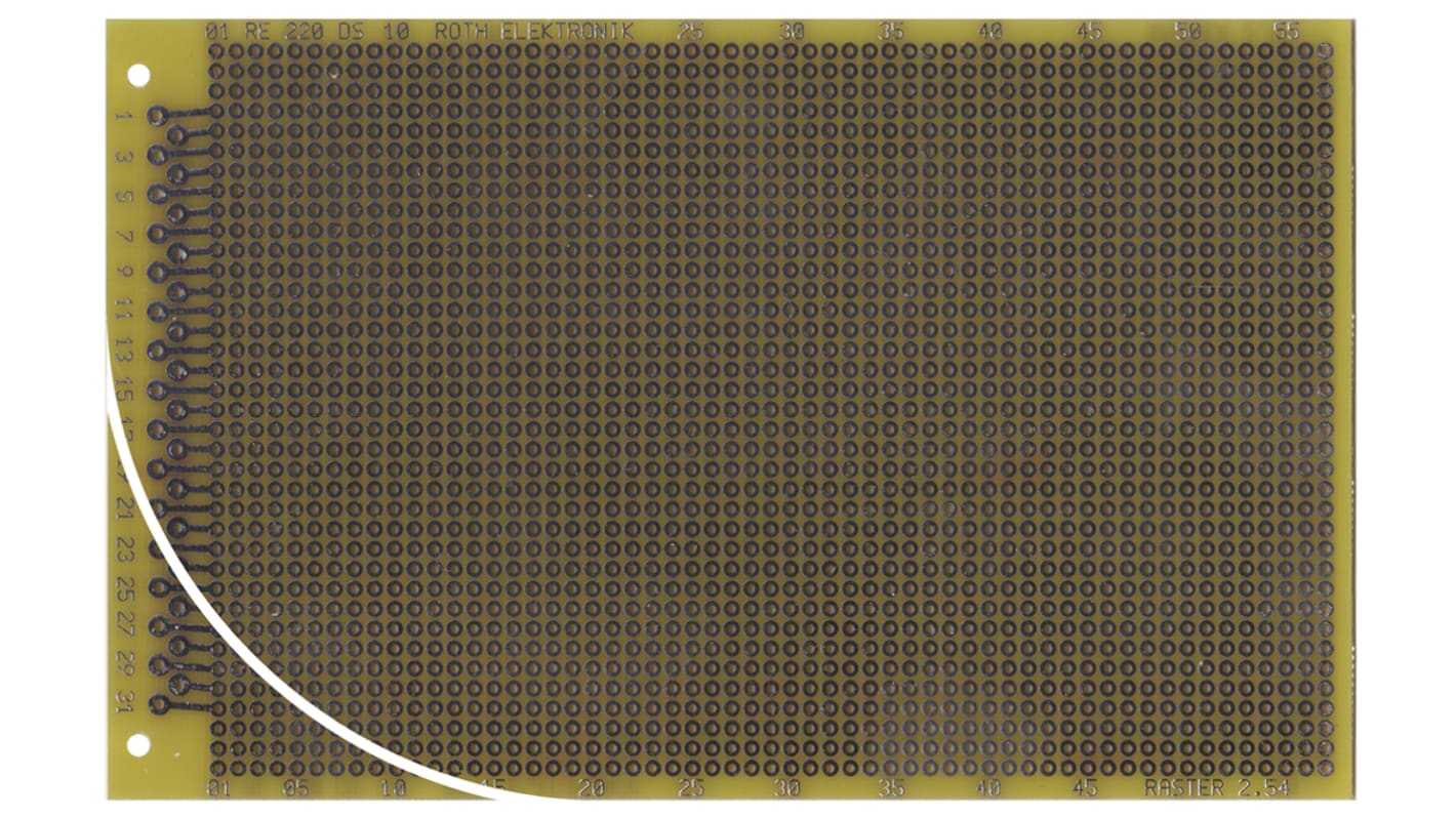 Scheda millefori doppia faccia Roth Elektronik passo 2.54 x 2.54mm, 160 x 100 x 1.5mm, DIN 41617