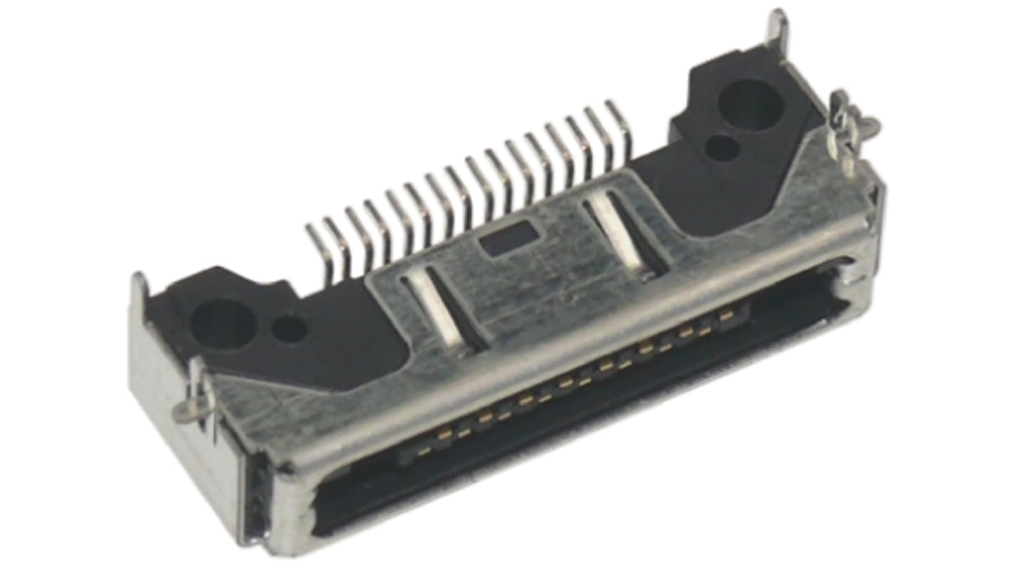 Conector hembra para PCB Ángulo de 90° Hirose serie 35, de 16 vías en 1 fila, paso 0.8mm, 125 V, 12A, para soldar