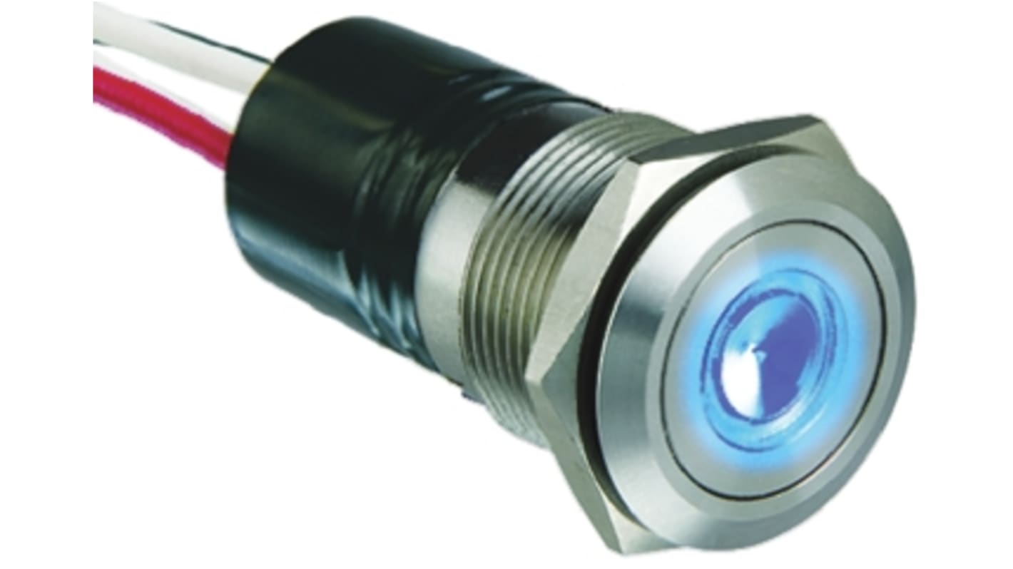 Bulgin MPI001 Series Illuminated Push Button Switch, Momentary, Panel Mount, 19.2mm Cutout, SPST, Blue LED, IP66