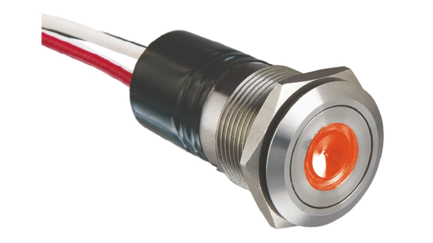 Bulgin MPI001 Series Illuminated Push Button Switch, Momentary, Panel Mount, 19.2mm Cutout, SPST, Red LED, 24V dc, IP66
