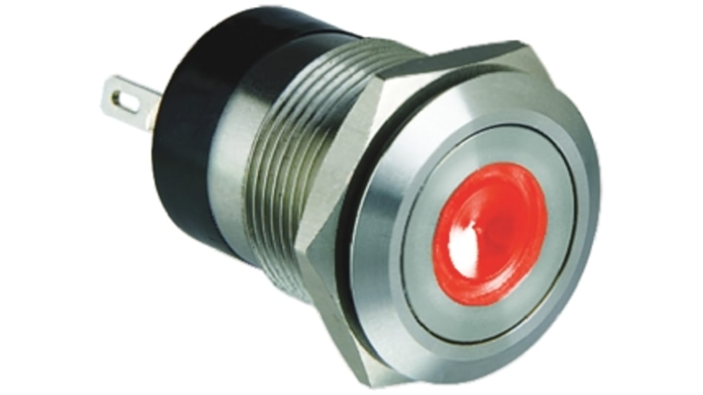 Bulgin MPI001 Series Illuminated Push Button Switch, Momentary, Panel Mount, 19.2mm Cutout, SPST, Red LED, 24V dc, IP66