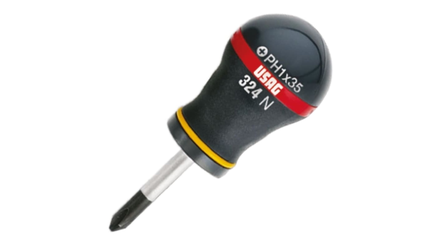 Usag Phillips Stubby Screwdriver, PH2 Tip, 35 mm Blade, 91 mm Overall