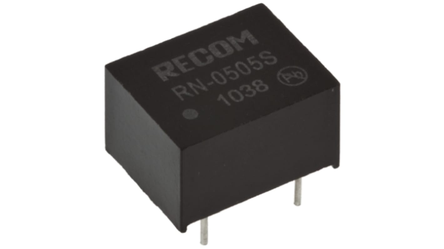 Recom RN DC-DC Converter, 5V dc/ 250mA Output, 2.97 → 3.63 V dc Input, 1.25W, Through Hole, +85°C Max Temp -40°C