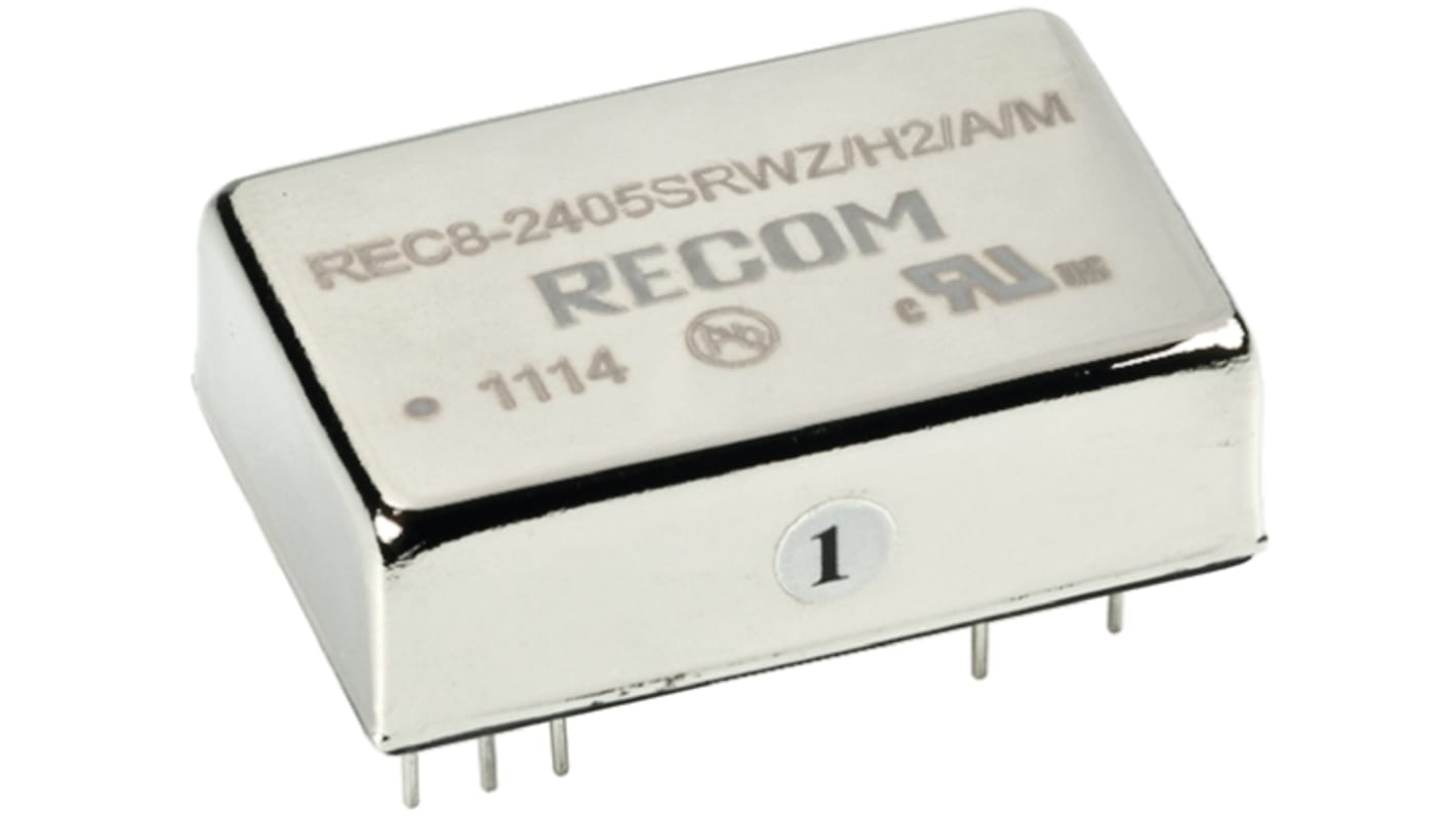 Recom REC8 Isolated DC-DC Converter, 5V dc/ 1.6A Output, 9 → 36 V dc Input, 8W, Through Hole, +71°C Max Temp
