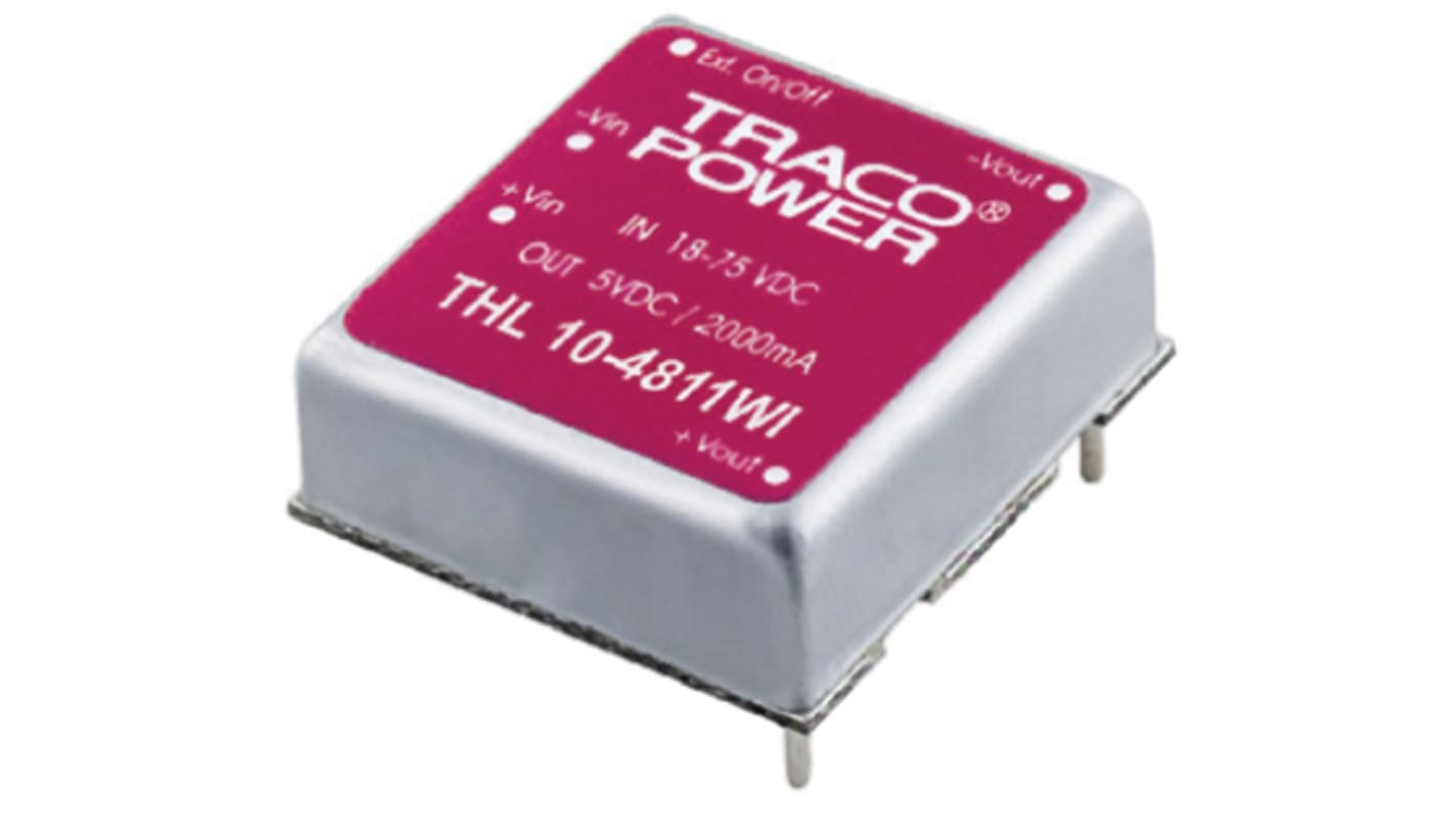 TRACOPOWER THL 10WI DC-DC Converter, 5V dc/ 2A Output, 18 → 75 V dc Input, 10W, Through Hole, +75°C Max Temp