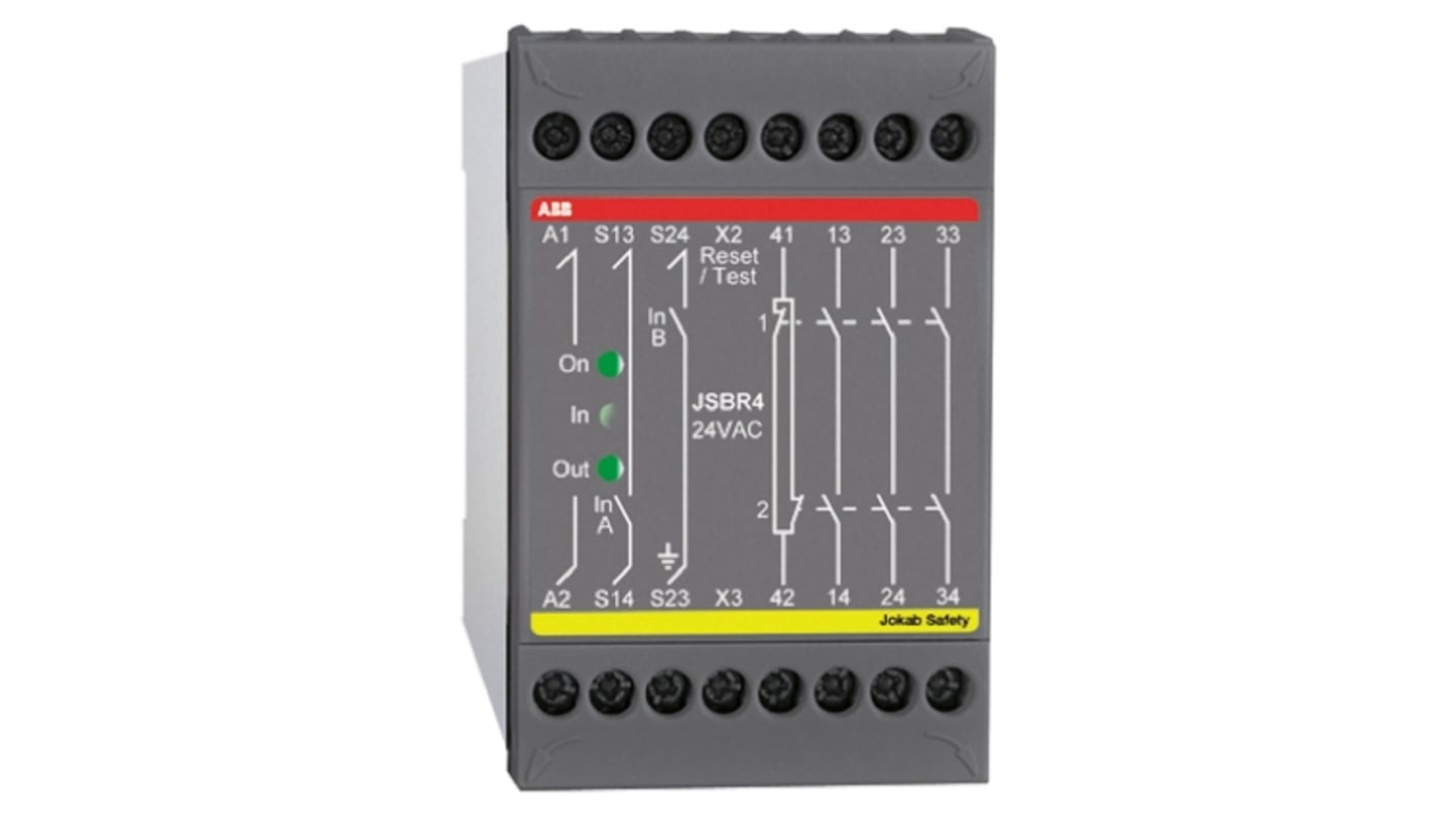 ABB JSBR4 Sicherheitsrelais, 230V ac, 2-Kanal, 4 Sicherheitskontakte Sicherheitsschalter/Verriegelung