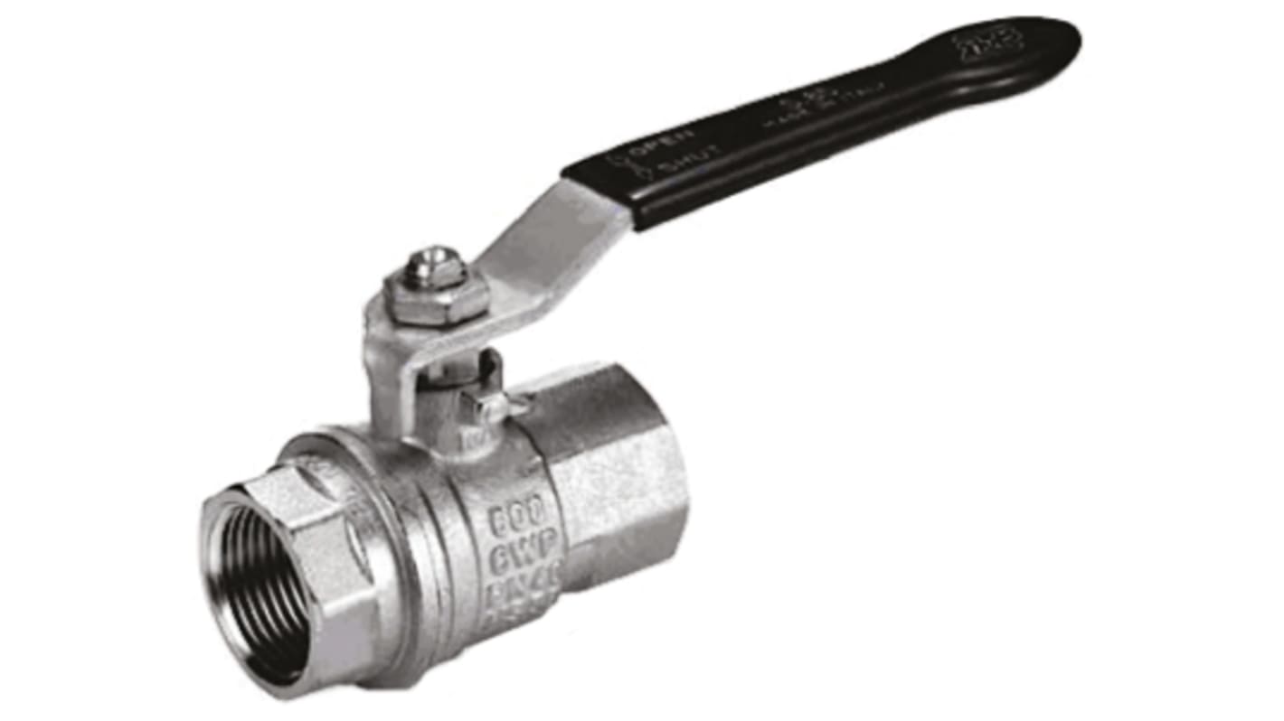 RS PRO Nickel Plated Brass Full Bore, 2 Way, Ball Valve, BSPP 38.1mm, 40bar Operating Pressure