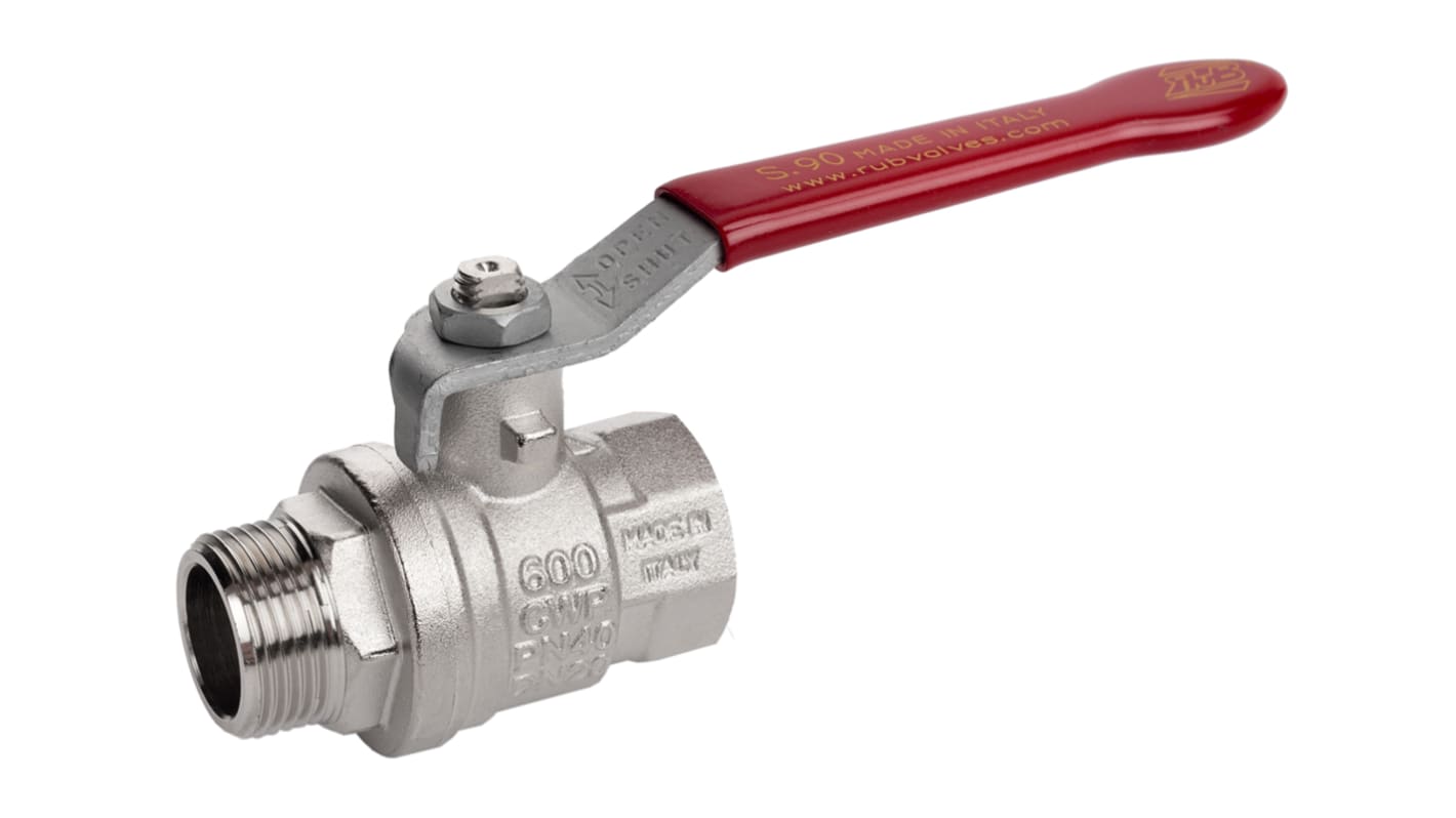 RS PRO Brass Full Bore, 2 Way, Ball Valve, BSPP 3/8in, 40 → 30bar Operating Pressure