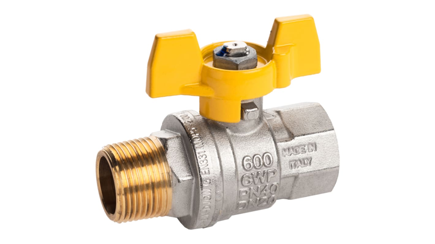 RS PRO Brass 2 Way, Ball Valve, BSPP 1/2in, 40 → 30bar Operating Pressure