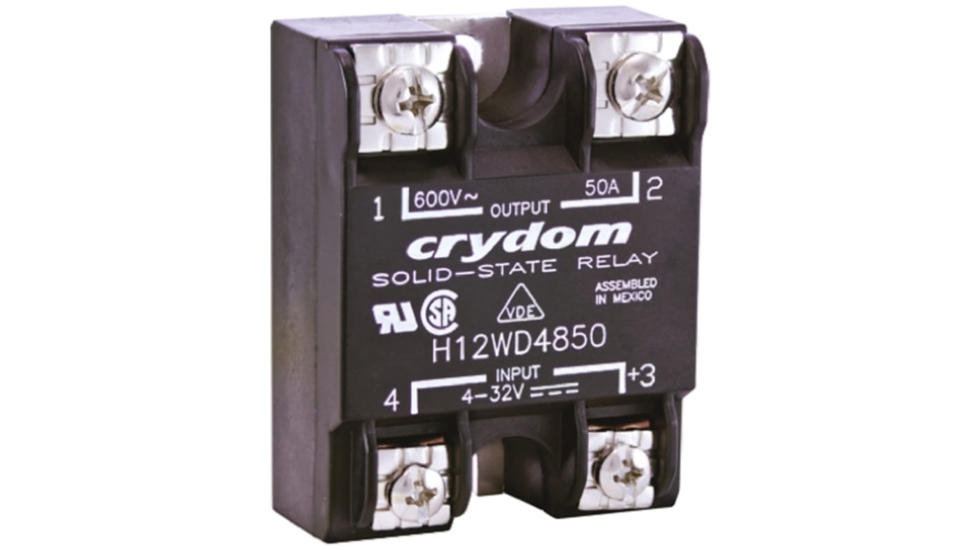 Relé de estado sólido Sensata Crydom H12WD, control 4 → 32 Vdc, carga 48 → 660Vrms, 125 A máx., montaje