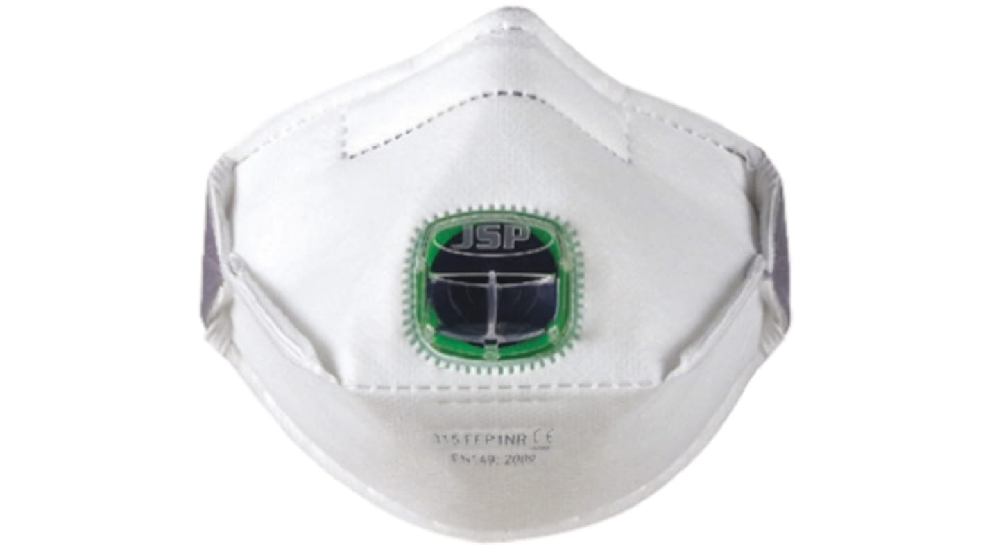 JSP FFP1 Einweggesichtsmaske mit Ventil, Flach faltbar, Weiß, 10 Stück