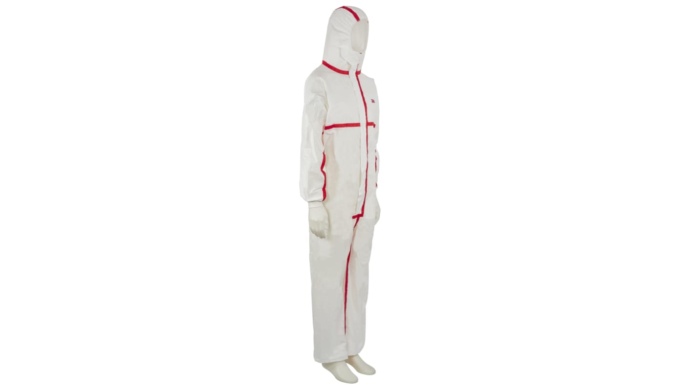 Tute monouso 3M in PE, PP, L Unisex, col. Colore bianco, con cappuccio