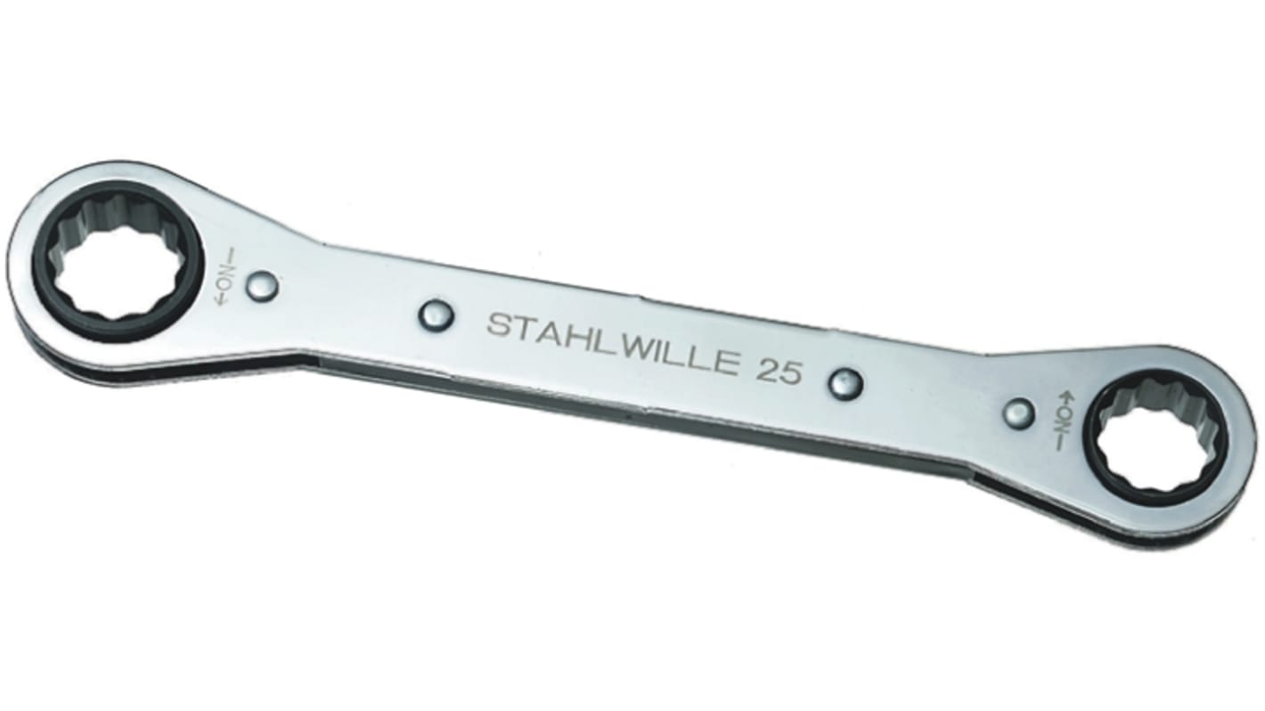 STAHLWILLE, SW 1/2 x 9/16 Zoll, SW 1/2 in, 9/16Zoll Ratschenringschlüssel doppelseitig Stahl, Länge 174 mm