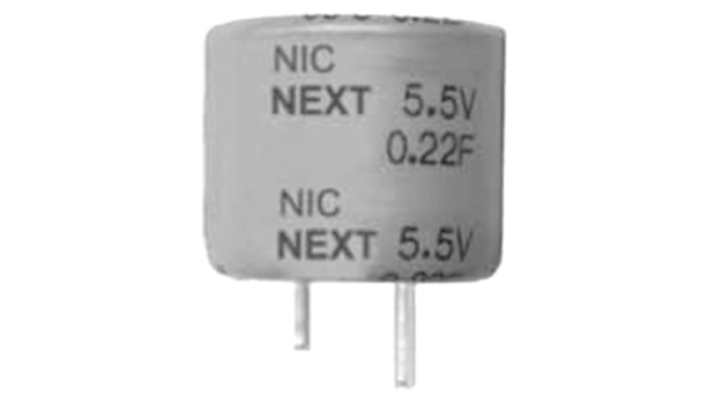 NIC Components NEXT SuperCap Superkondensator, radial 0.1F -20 → +80% / 5.5V dc, -40°C+85°C, Ø 11.5 (Dia.) x