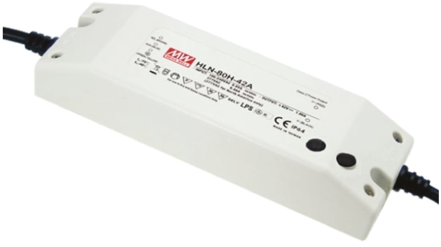 Driver LED tensión constante Mean Well, IN: 127 → 431 V dc, 90 → 305 V ac, OUT: 24V, 3.4A, 81.6W, IP64