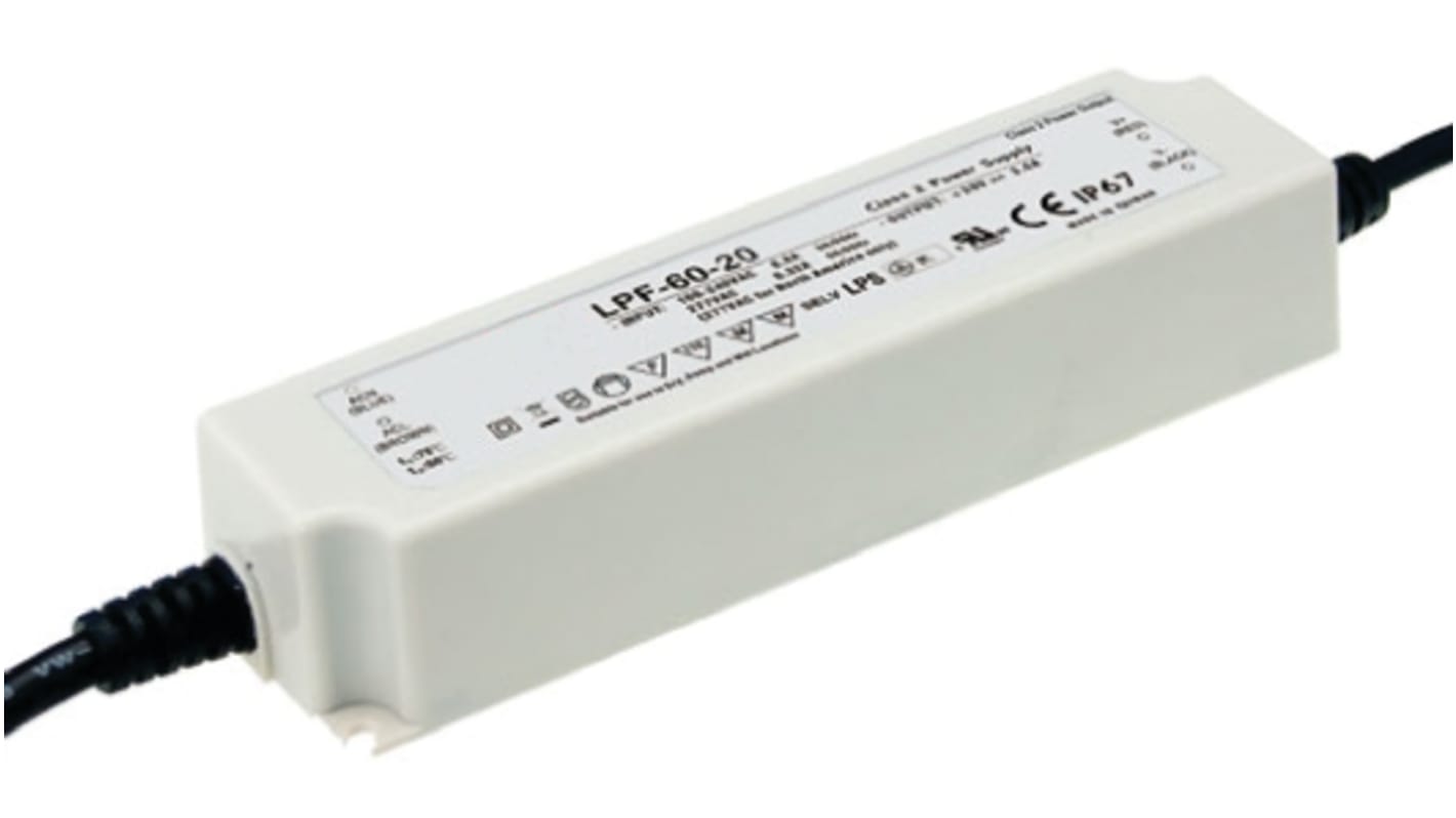 MEAN WELL LED Driver, 54V Output, 60.48W Output, 1.12A Output, Constant Voltage