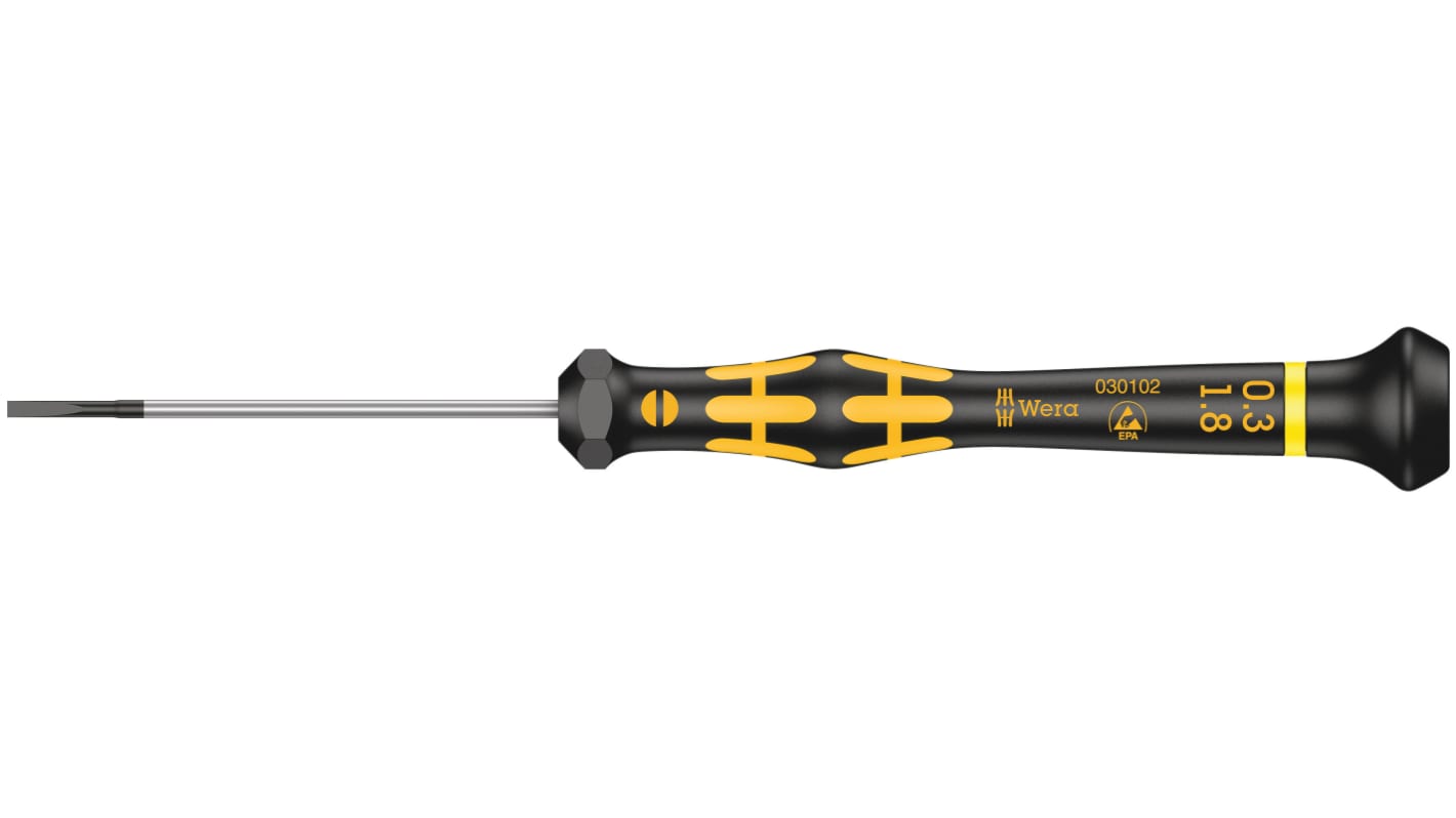 Wera Slotted Precision Screwdriver, 1.8 x 0.30 mm Tip, 60 mm Blade, 157 mm Overall