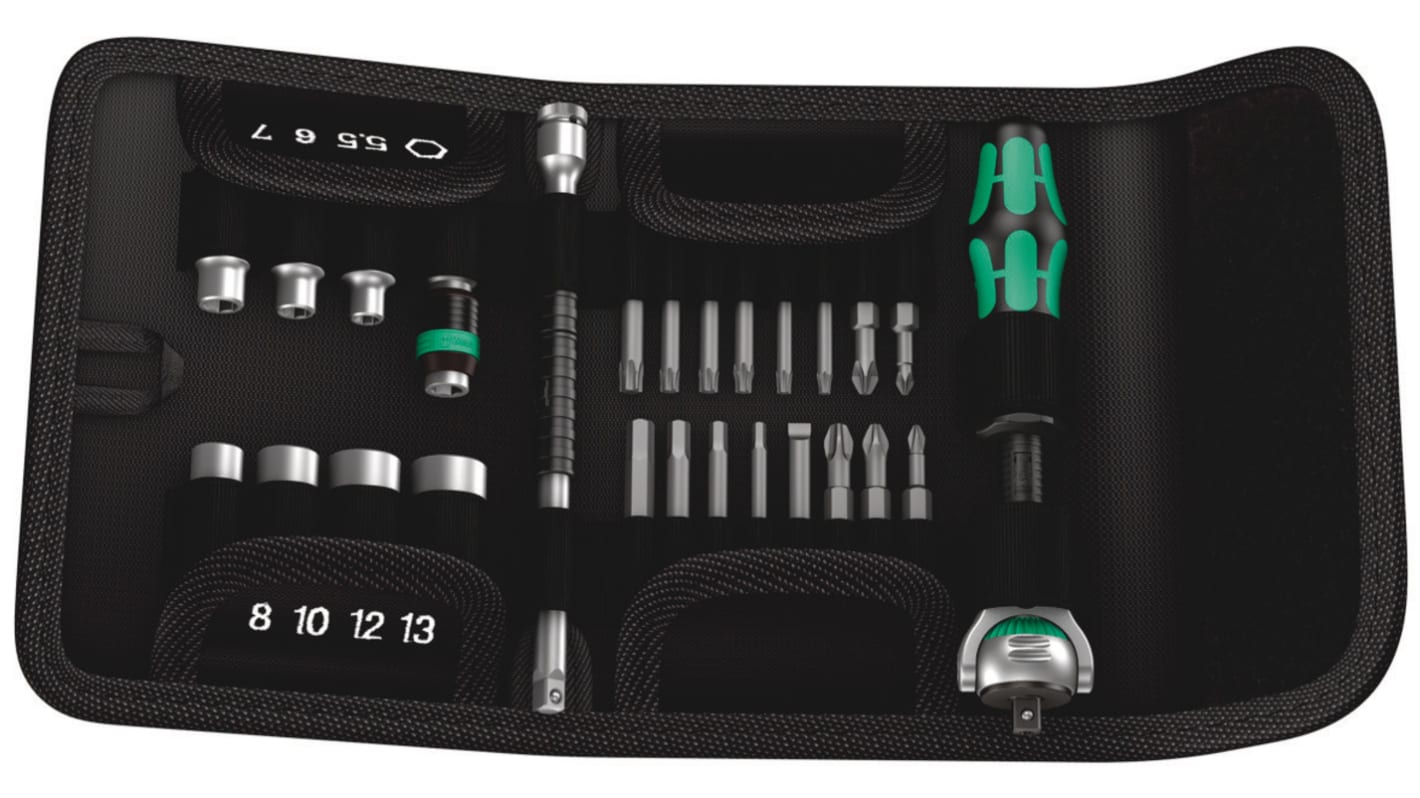 Wera 26-Piece Metric 1/4 in Standard Socket/Bit Set with Ratchet, 6 point; Hex Bit; Phillips Bit; Pozidriv Bit; Slotted