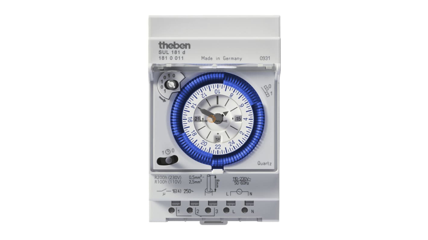 Theben DIN Skinne, tænd-og-sluk ur, , analog, 110 → 230 V ac, Timer, 1-polet skifte