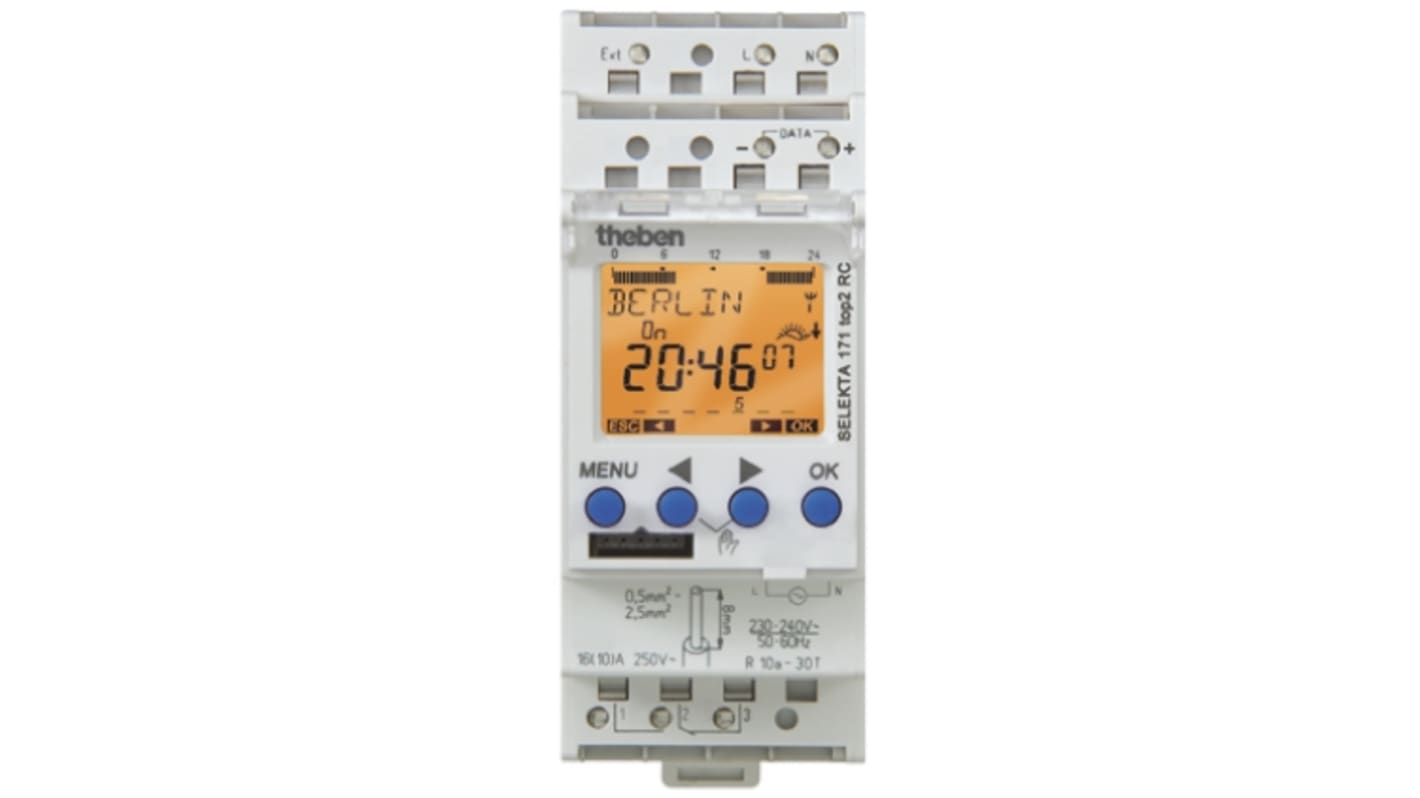 1 Channel Digital DIN Rail Time Switch Measures Hours, 230 → 240 V ac