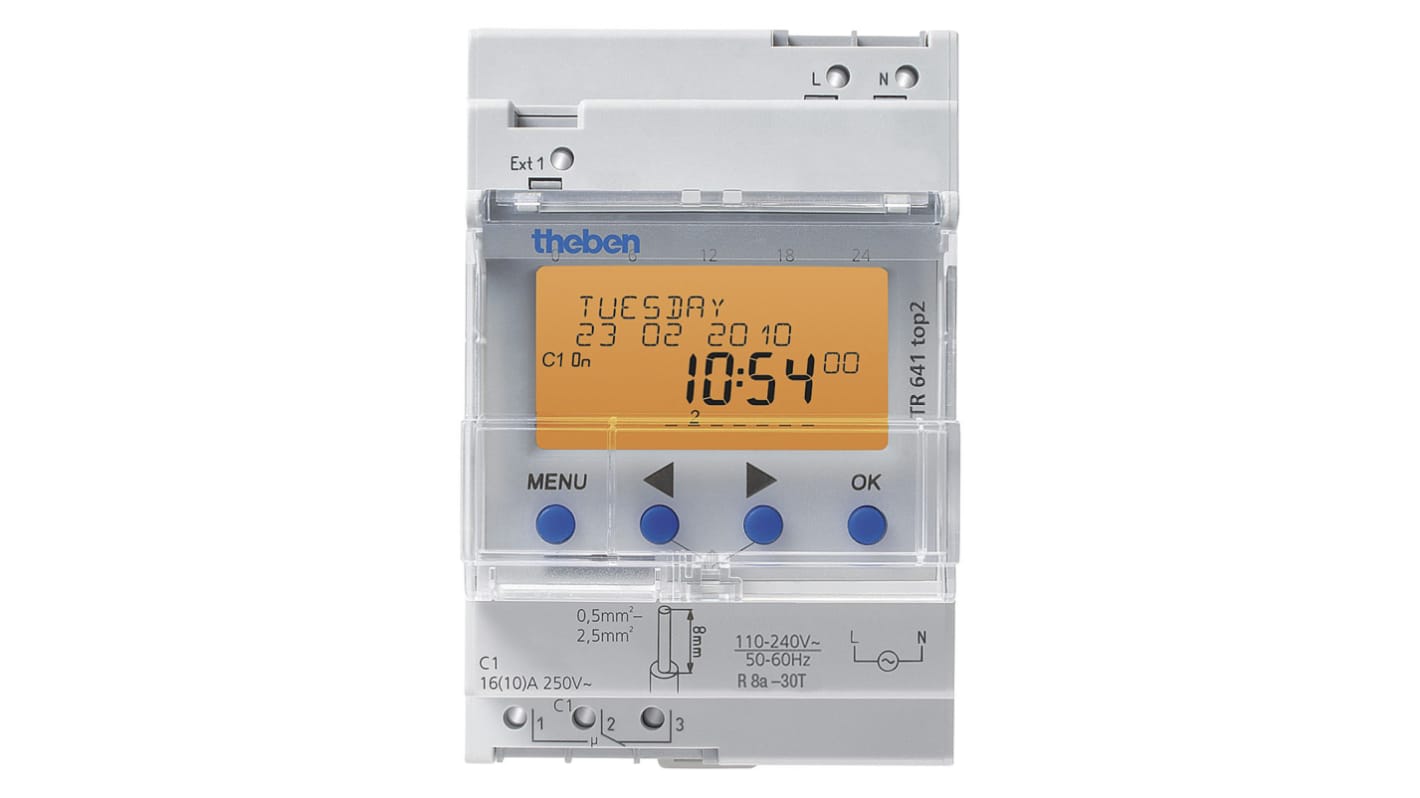 TR 641 top2 | Theben Digital DIN Rail Time Switch 110 → 240 V ac, 1 ...