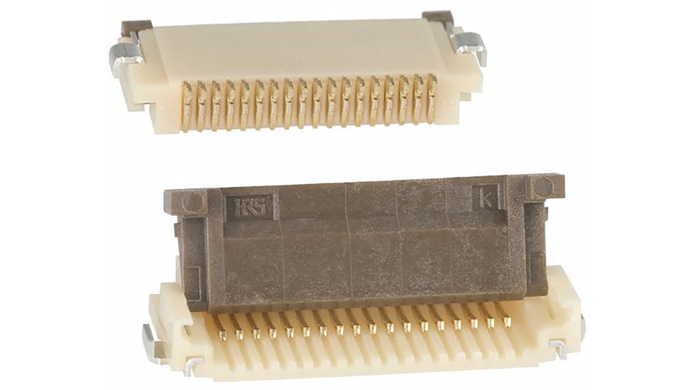 Conector FPC hembra Ángulo de 90° Hirose serie FH12 de 18 vías, paso 0.5mm, 1 fila, para soldar