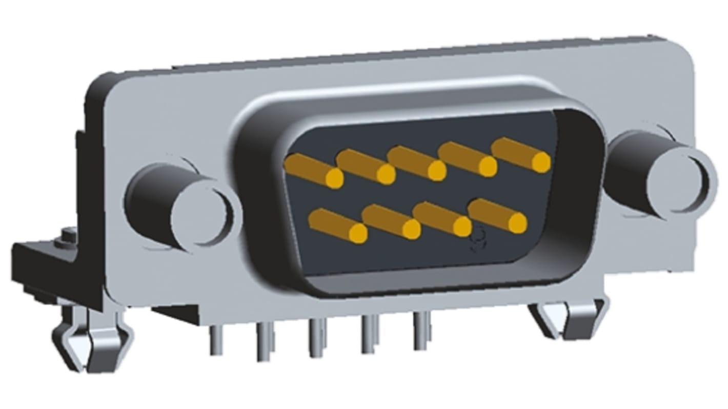 TE Connectivity Amplimite HD-20 9 Way Right Angle Through Hole D-sub Connector Plug, 2.74mm Pitch, with 4-40 UNC Female