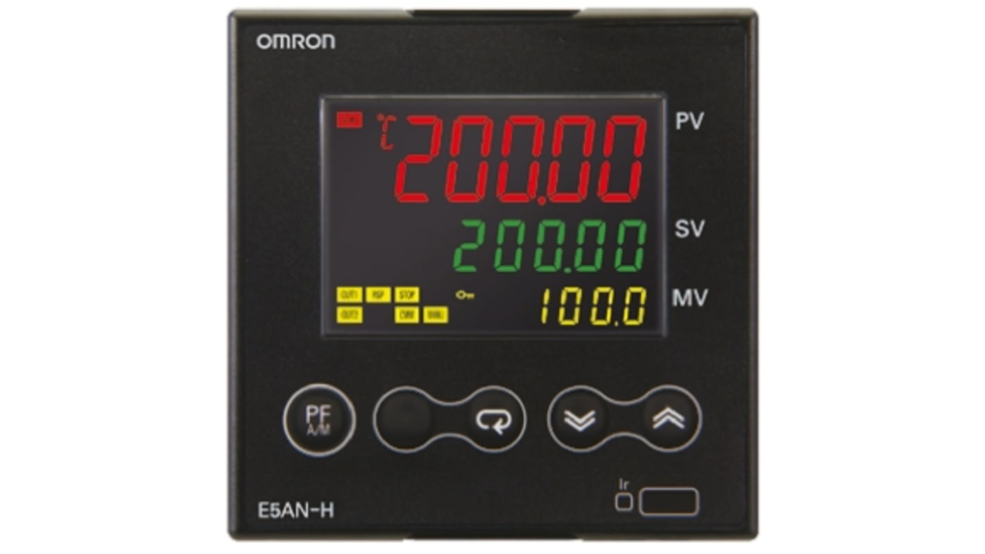 Régulateur de température PID Omron, E5AN, 100 → 240 V c.a., 96 x 96mm, 1 sortie sorties , Relais auxiliaire