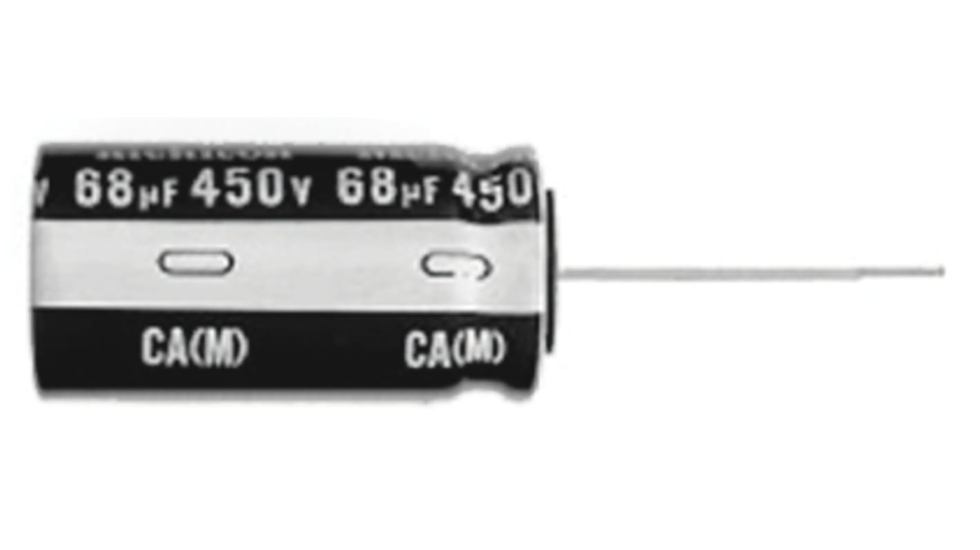 Condensador electrolítico Nichicon serie CA, 68μF, ±20%, 400V dc, mont. pasante, 18 (Dia.) x 31.5mm, paso 7.5mm