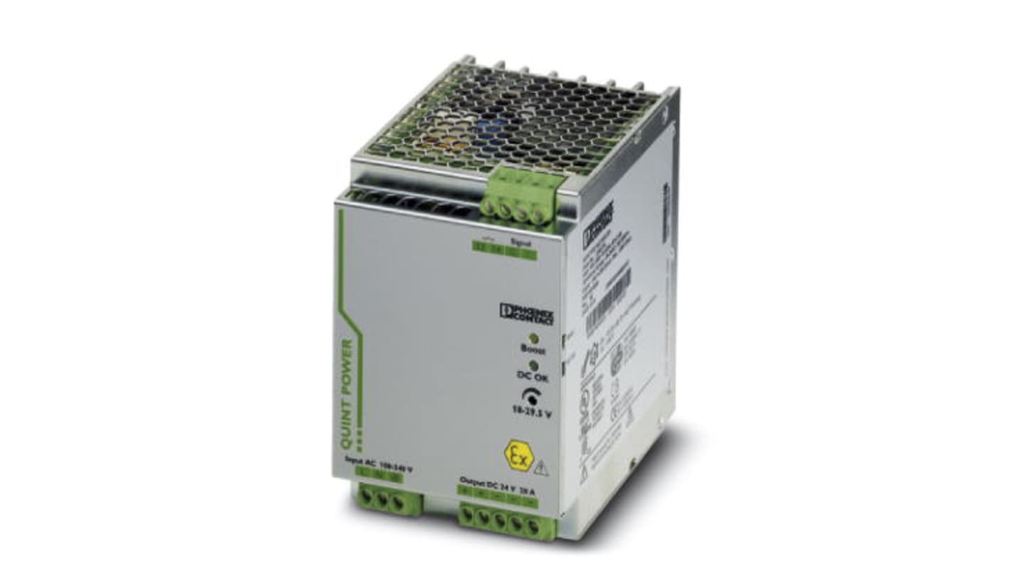 Phoenix Contact QUINT-PS/ 1AC/24DC/20/CO Switch Mode DIN Rail Power Supply, 85 → 264V ac ac Input, 24V dc dc