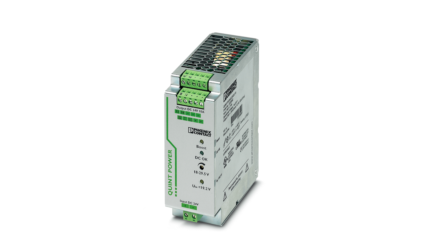 Phoenix Contact QUINT-PS/24DC/24DC/10 DC-DC Converter, 24V dc/ 10A Output, 18 → 32 V dc Input, 240W, DIN Rail