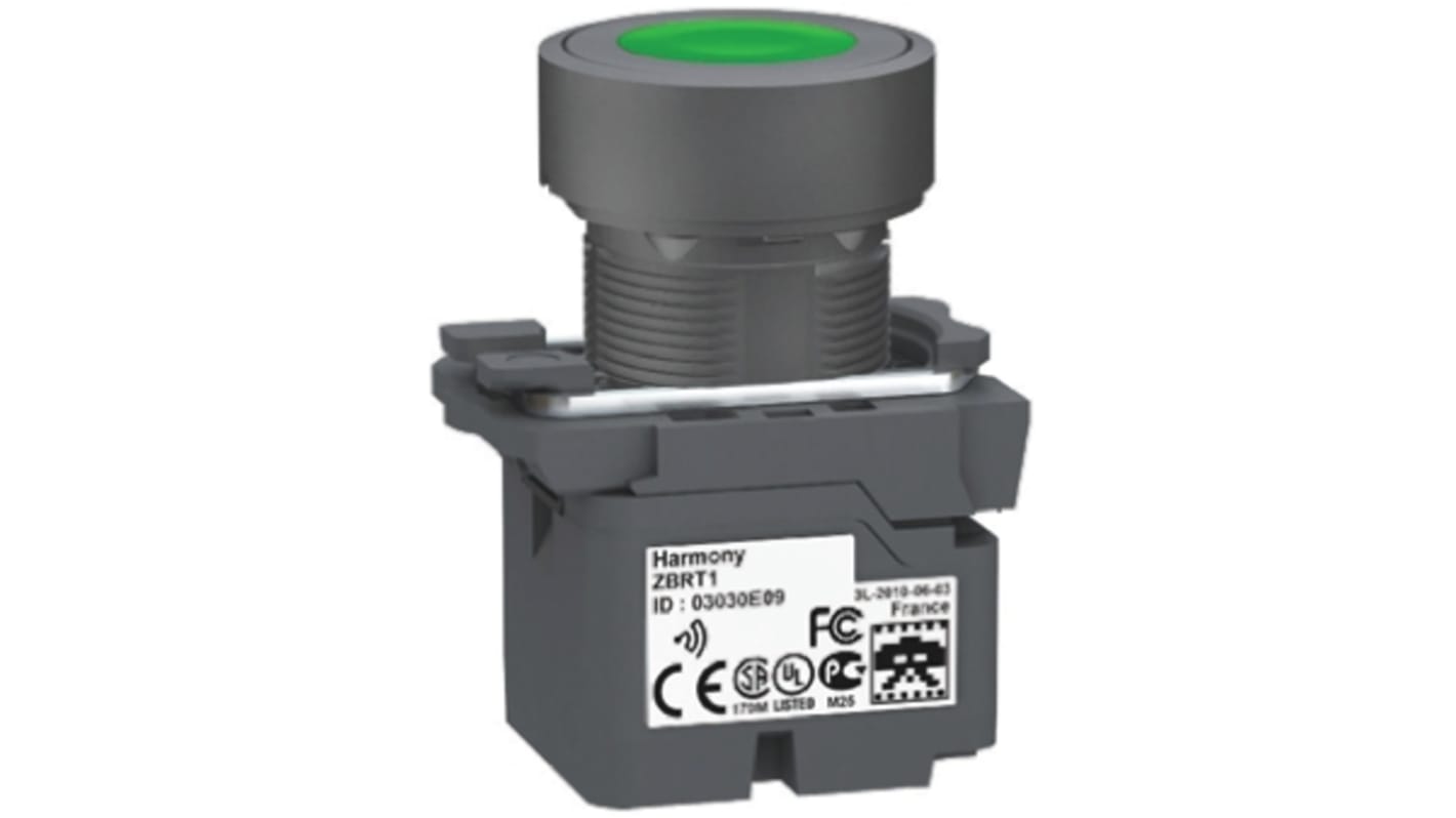 Interruptor de control de radio Schneider Electric Harmony XB5, color de botón Verde, IP66, IP67, IP69(IP69K), iluminado