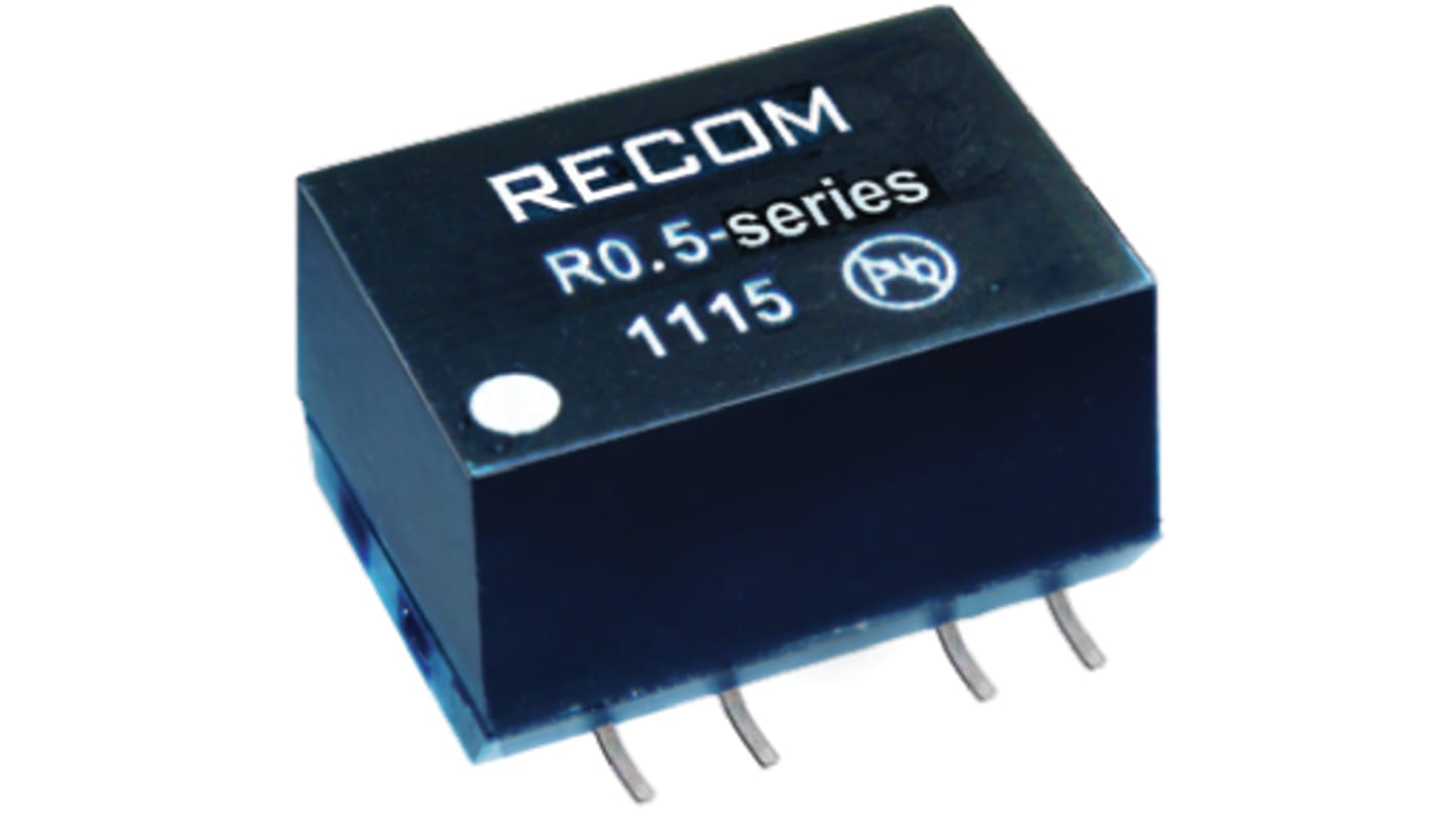 Recom DC-DCコンバータ Vout：12V dc 11.4 → 12.6 V dc, 0.5W, R0.5Z-1212