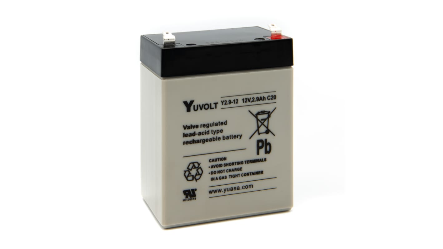 Yuasa 12V Faston 4.8mm Sealed Lead Acid Battery, 2.9Ah