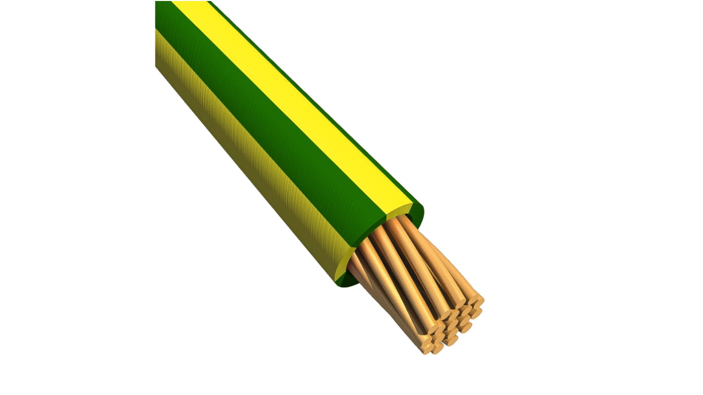 Alpha Wire EcoWire Series Green/Yellow 0.75 mm² Hook Up Wire, 18 AWG, 16/0.25 mm, 305m, MPPE Insulation