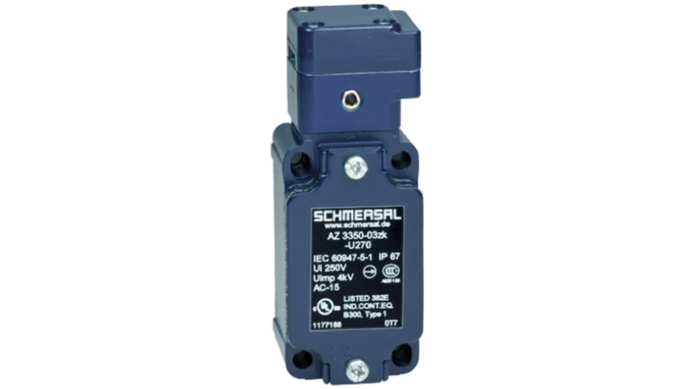 Commutateur de verrouillage de sécurité Schmersal AZ3350, 2NF/1NO, A clé, IP67, 230V, 4A