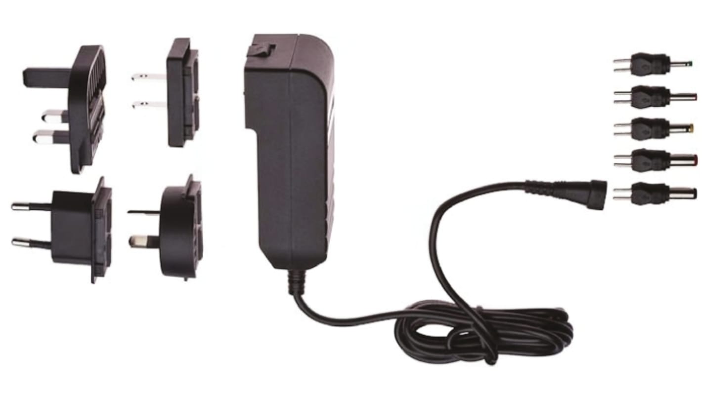 Egston 12V dc Plugtop strømforsyning, Switch-mode strømforsyning, 1A, 12W, Universalplug UX