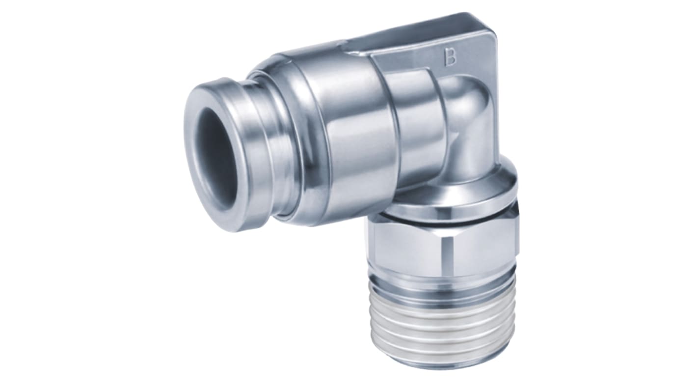 SMC KQG2 Series Elbow Threaded Adaptor, R 1/4 Male to Push In 8 mm, Threaded-to-Tube Connection Style