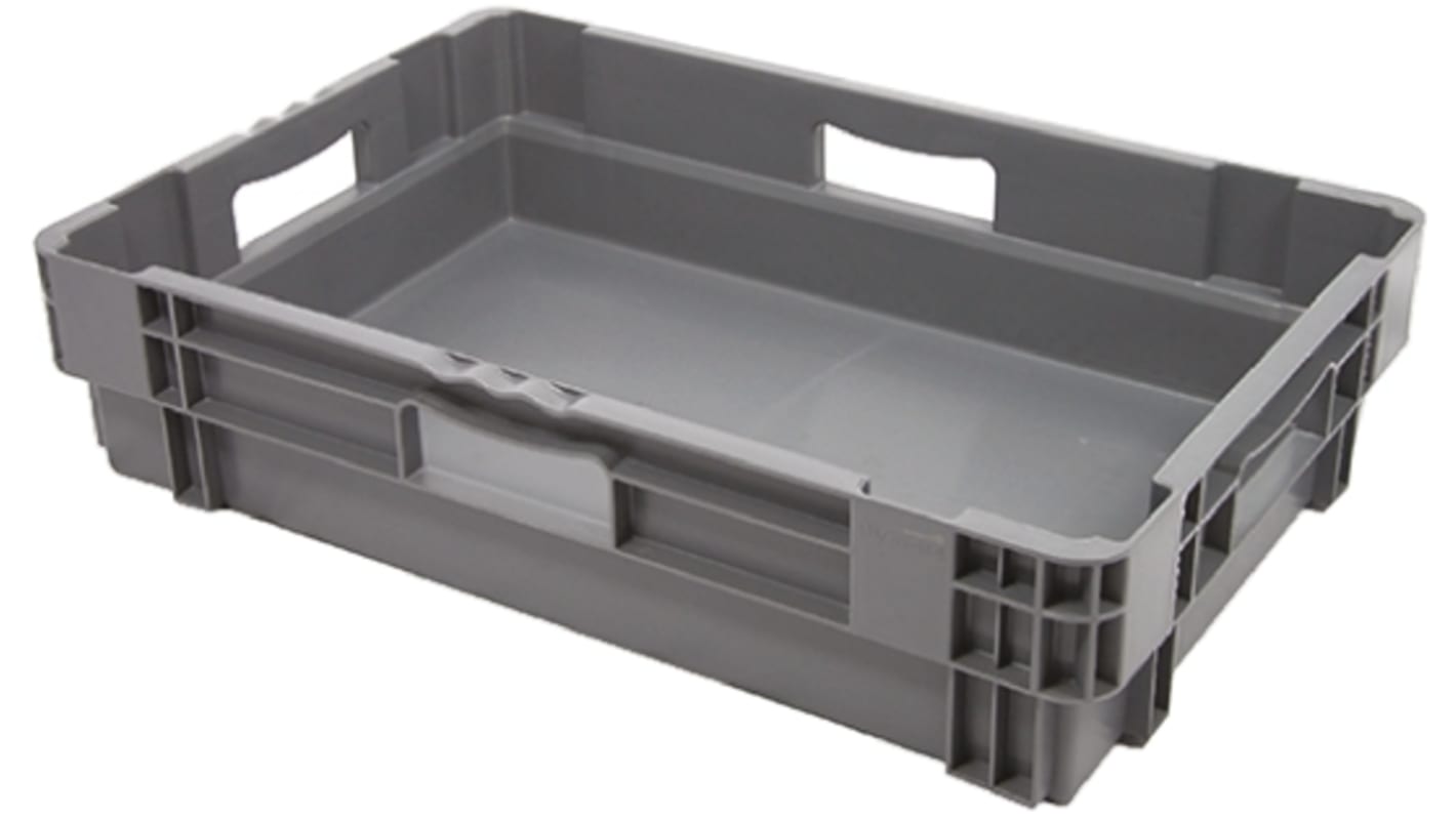 RS PRO 26L Grey Plastic Medium Storage Box, 140mm x 400mm x 600mm RS