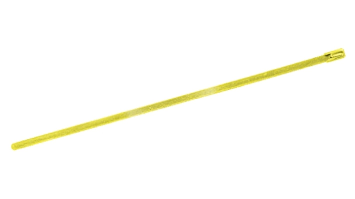 RS PRO Cable Tie, Roller Ball, 200mm x 7.9 mm, Yellow Polyester Coated Stainless Steel, Pk-100