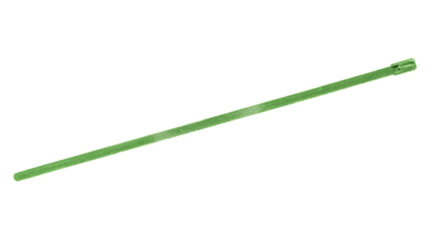 RS PRO Cable Tie, Roller Ball, 360mm x 7.9 mm, Green Polyester Coated Stainless Steel, Pk-100