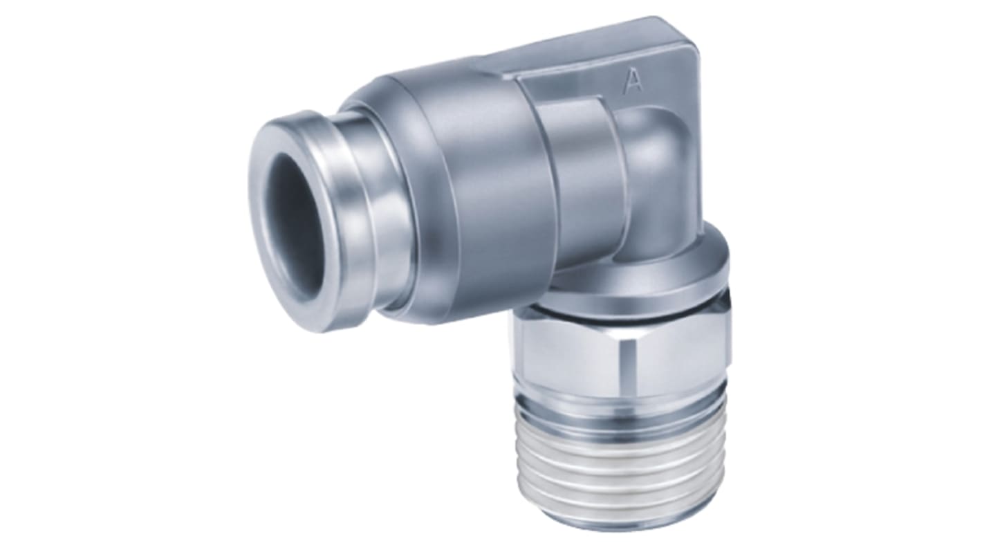 SMC KQB2 Series Elbow Threaded Adaptor, R 3/8 Male to Push In 10 mm, Threaded-to-Tube Connection Style