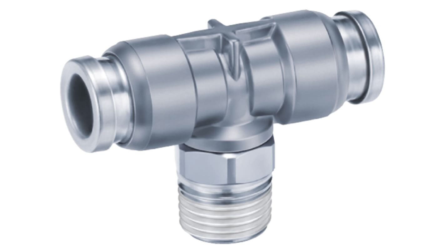 SMC KQB2 Series Tee Threaded Adaptor, Push In 8 mm to Push In 8 mm, Threaded-to-Tube Connection Style