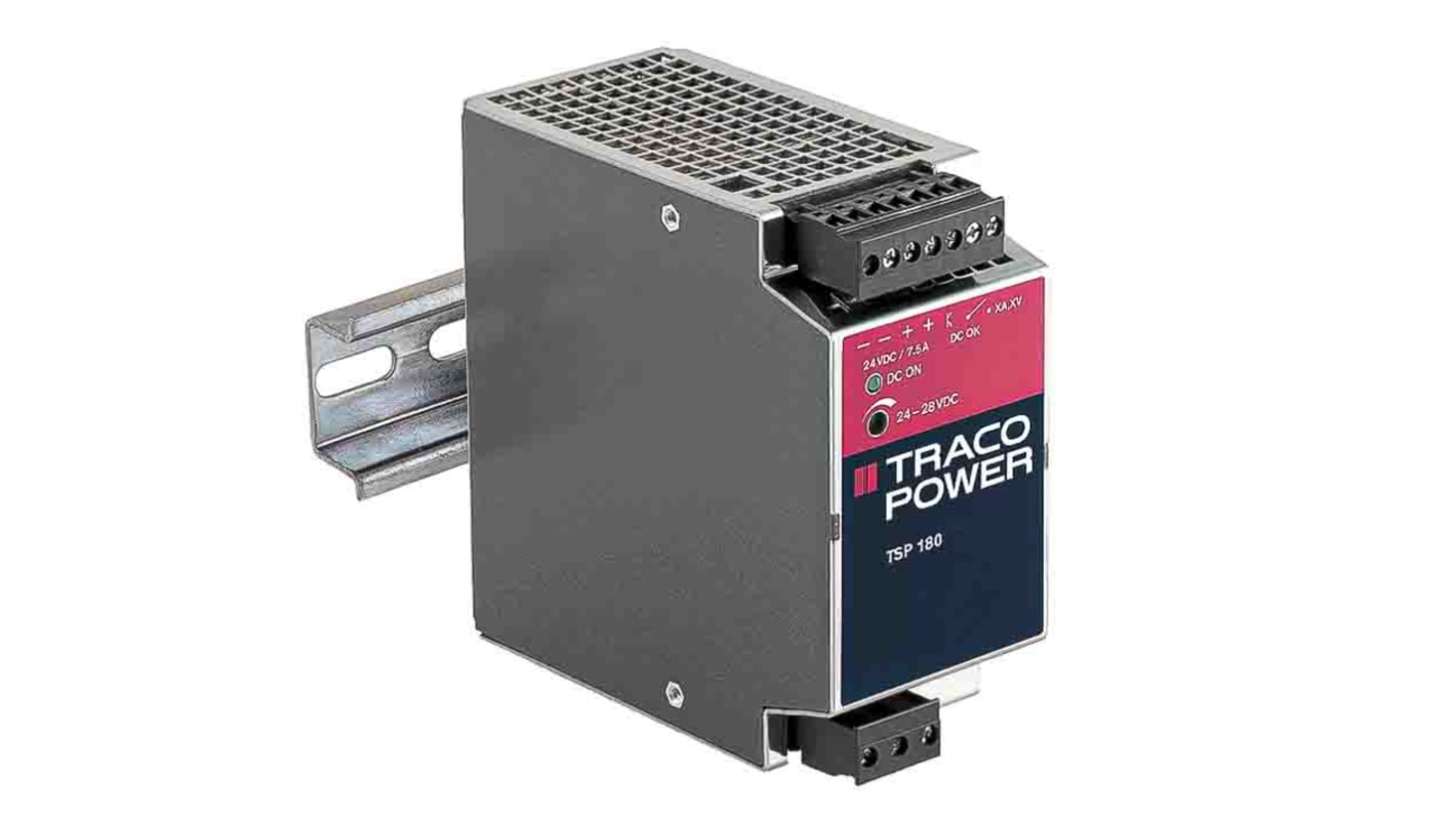 Alimentation pour rail DIN TRACOPOWER, série TSP, 24V c.c.out 7.5A, 85 → 132V c.a.in, 180W