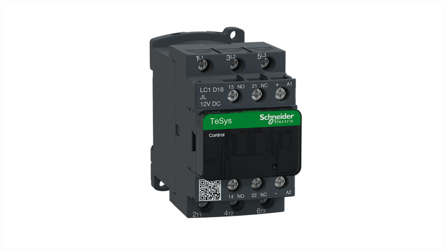 Schneider Electric TeSys D LC1D Contactor, 12 V dc Coil, 3-Pole, 18 A, 3NO, 690 V ac/dc