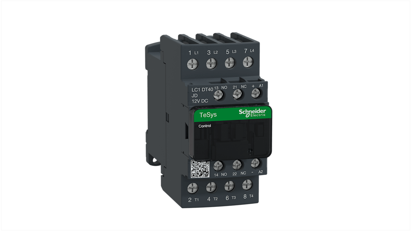 Schneider Electric TeSys D LC1D Contactor, 12 V dc Coil, 4-Pole, 40 A, 4NO, 690 V ac/dc