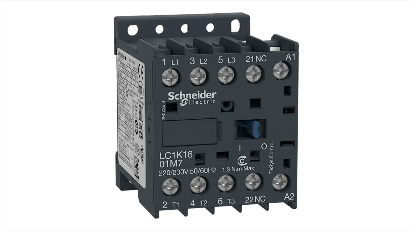 Schneider Electric LC1K Series Contactor, 220 V ac Coil, 3-Pole, 16 A, 3NO, 690 V ac