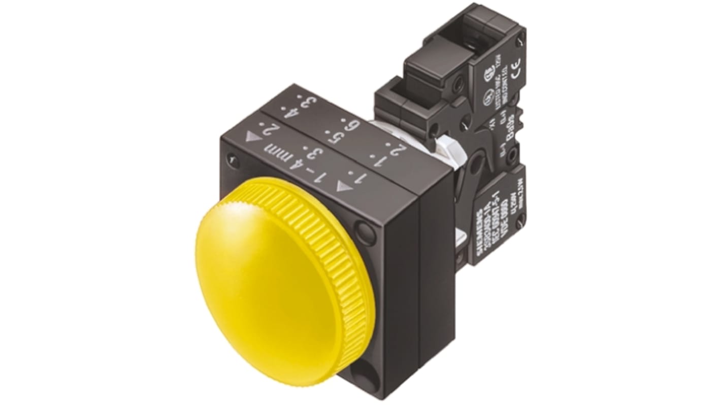 Siemens, Panel Mount Yellow LED Pilot Light, 22.3mm Cutout, IP66, 24 V ac/dc