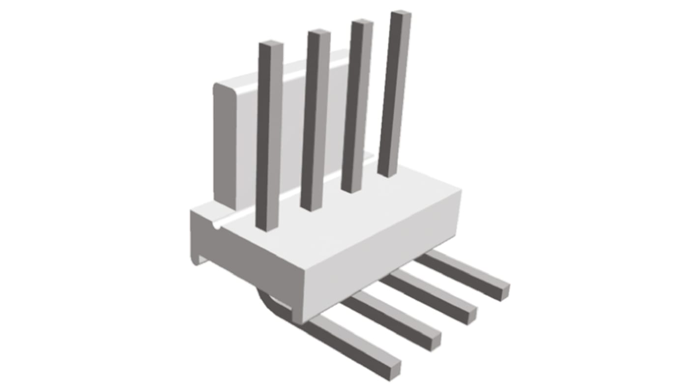 TE Connectivity MTA-100 Series Right Angle Through Hole Pin Header, 4 Contact(s), 2.54mm Pitch, 1 Row(s), Unshrouded